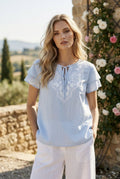 Top Bohème Brodé Lina Douceur Estivale - Bleu